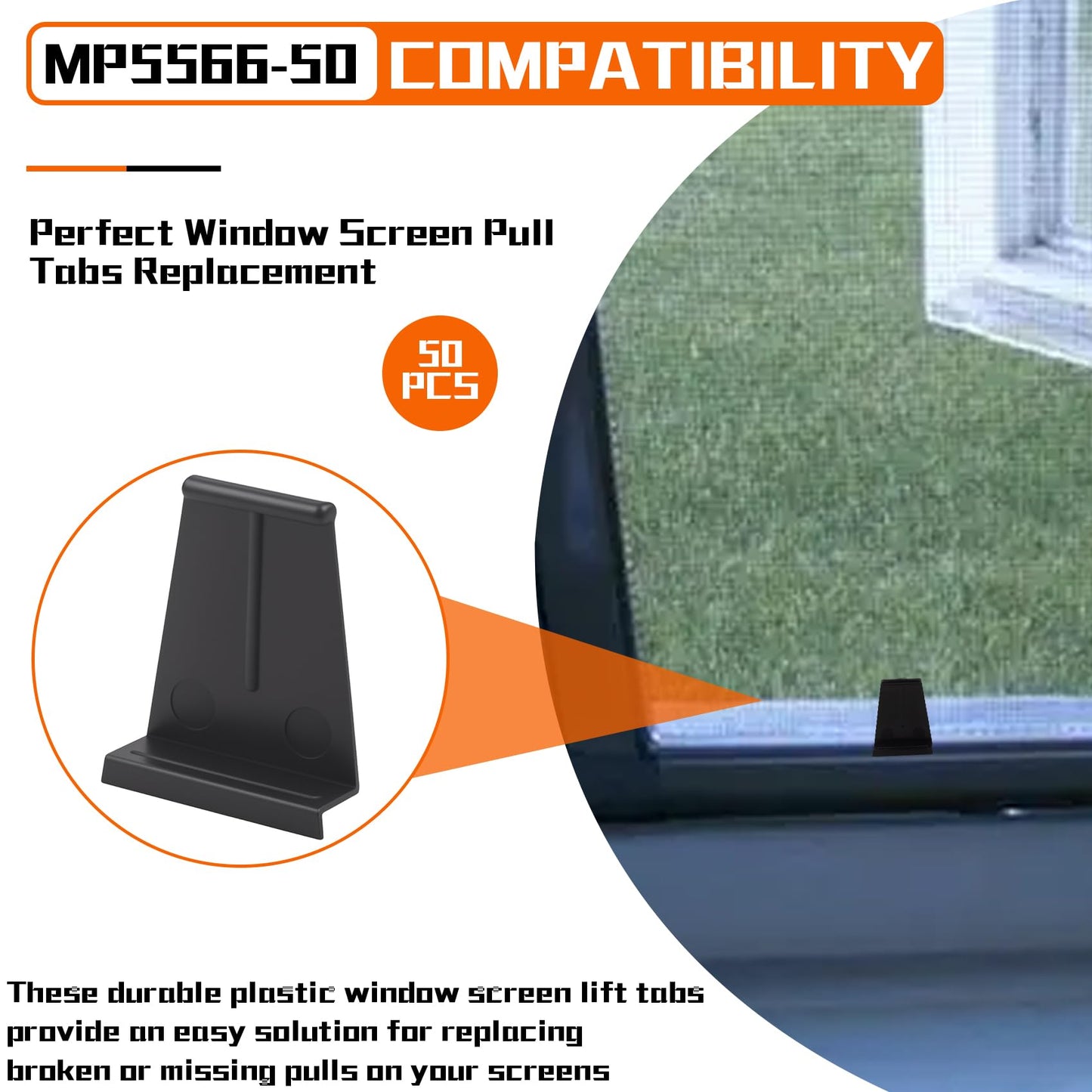 MP5566-50 Screen Lift Tabs, Spline Channel Pull Tabs, Window Screen Pull Tabs, Replacement Window Screen Parts (50 Pack)