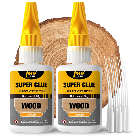 Wood Super Glue Pack of 2, Thin Liquid CA Glue for Woodworking Furniture Repair Wooden Crafts Carpenter, Clear High Strength Cyanoacrylate Adhesive Instant and Strong Bond Superglue for Everything