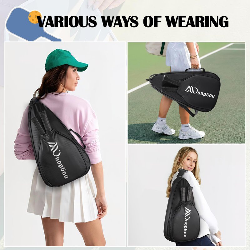 MoopGou Pickleball Bag - Pickleball Bags for Women Men - Pickleball Backpack with Adjustable Shoulder Strap for Pickleball Paddles, Pickleball Tote Bag for Sports, Travel- Black