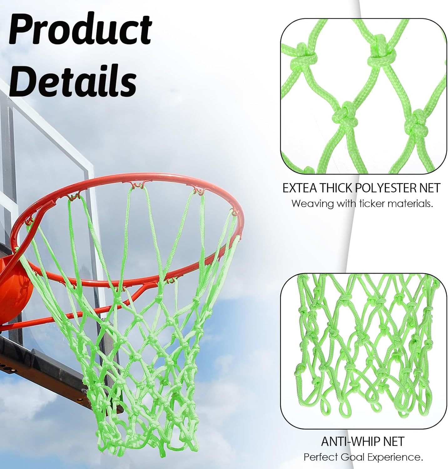 Skiennix Nightlight Basketball Net - Portable Luminous Nylon Net for All Weather | 12 Loops