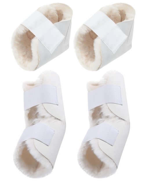 TrelaCo 4 Pcs Heel and Elbow Protector Medium Sheepskin Heel Arm Cushions Pads Adjustable Elbow Protectors for Elderly Pressure Sore Bed Ulcers Pain Relief