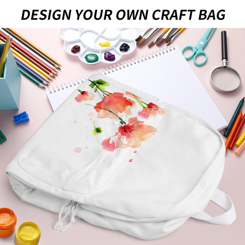 Zicac DIY Canvas Backpack, Classic Basic Daypack, Lightweight Casual Travel Daypack Satchel Backpack Unisex (White)