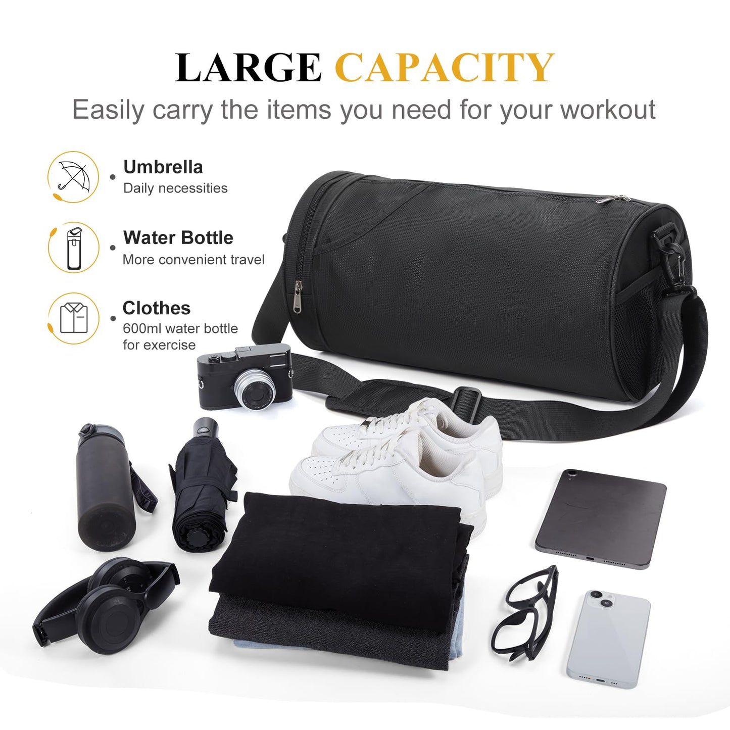 Small Sports Gym Bag Workout Lightweight Mini Duffel Bags for Men Women,Daily Bag,Medium(Black)
