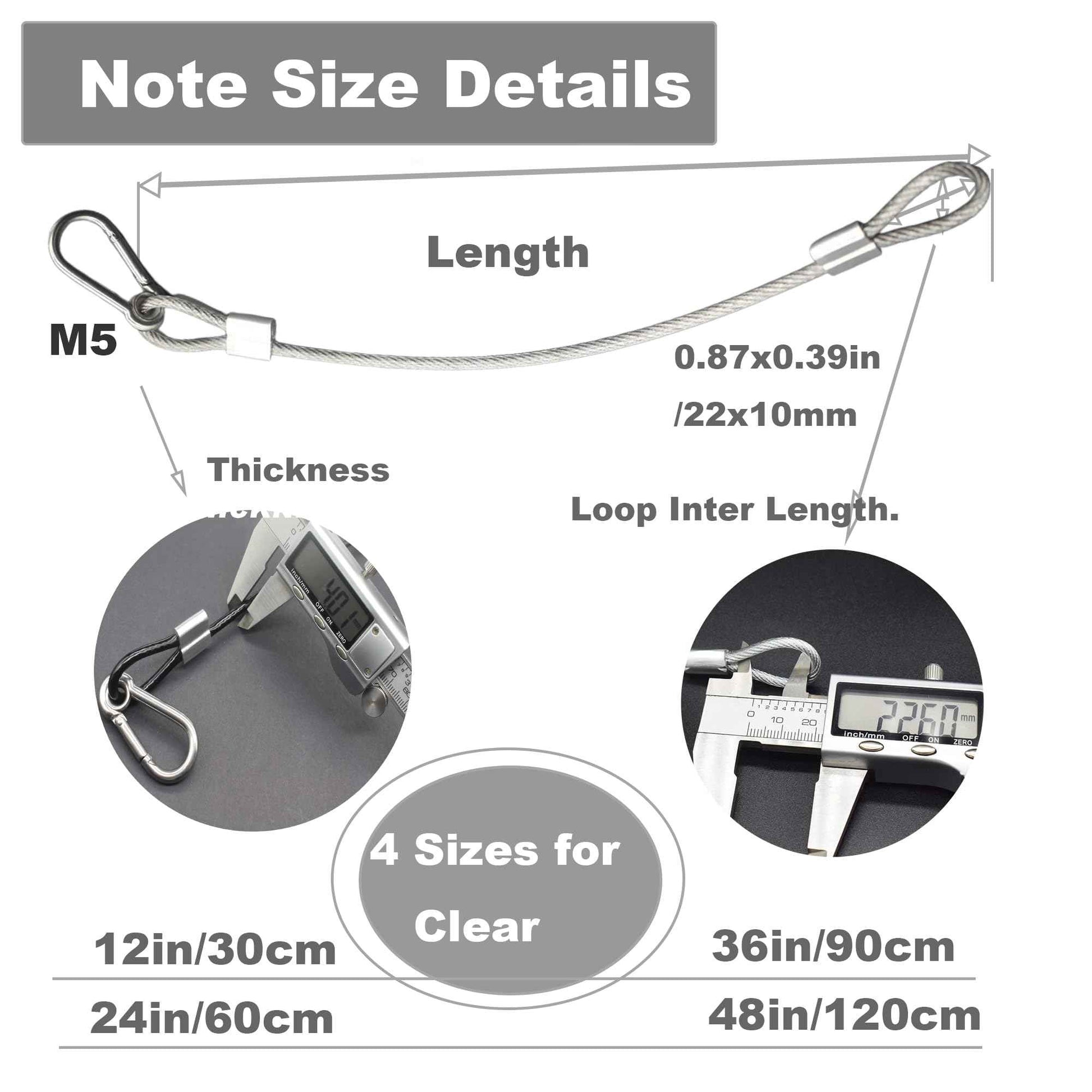 Bytiyar 10 pcs 12 inch Vinyl Cover Coated Stainless Steel Wire Rope Lanyard Cable Tether Safety Strap with Hooks and 2 Loops (4mm Thickness), Clear