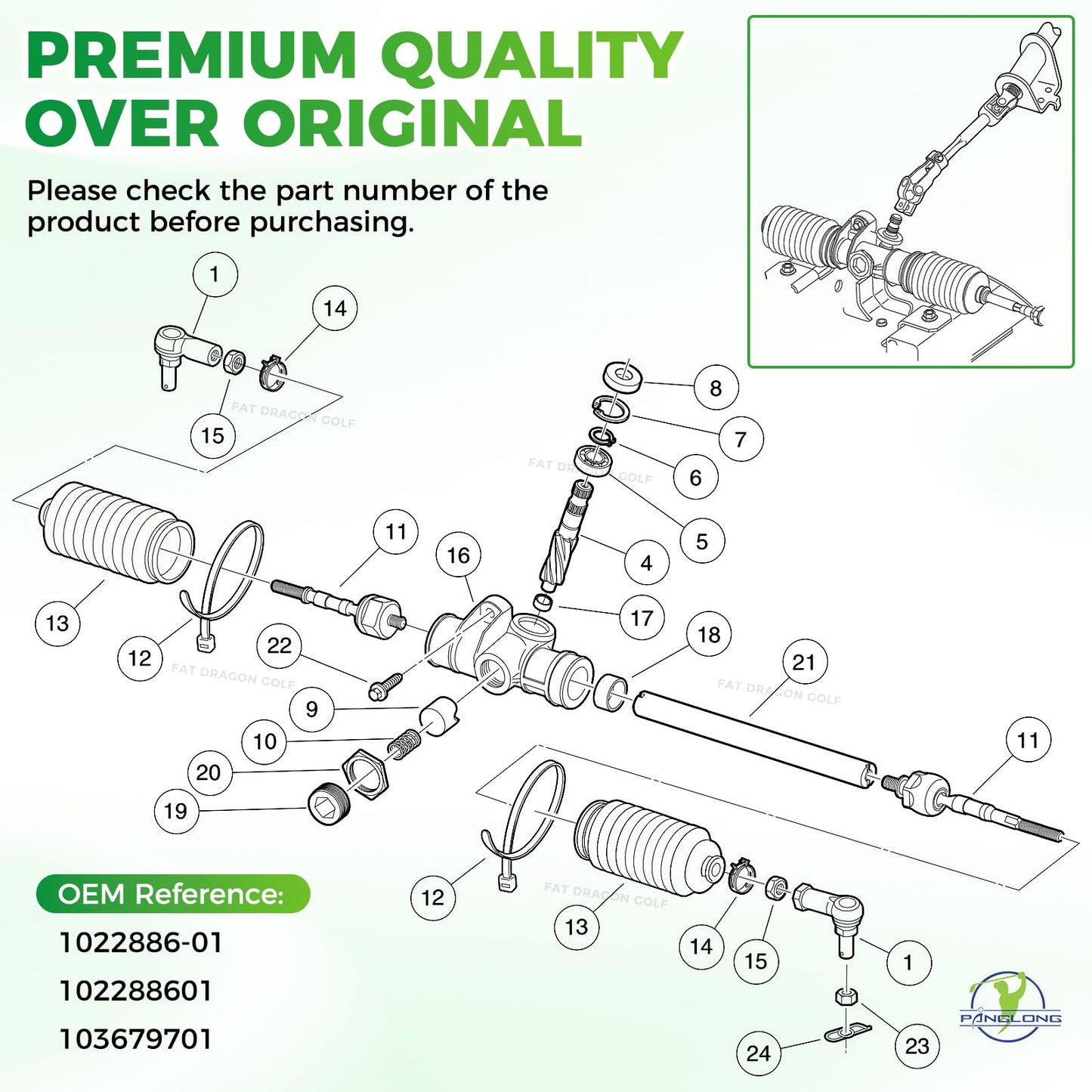 Panglong Club Car Precedent Steering Rack, Club Car Tempo Steering Rack, Golf Cart Steering Gear Box Assembly Suitable for 2004-Up Club Car Precedent and 2018-Up Tempo, OEM 102288601