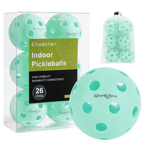 Eliwdshen 26 Holes Sports Set Indoor Court Pickleball Balls for All Style Pickleball Paddles with Mesh Bag High Elasticity & Durable 6-Pack(Light Blue)