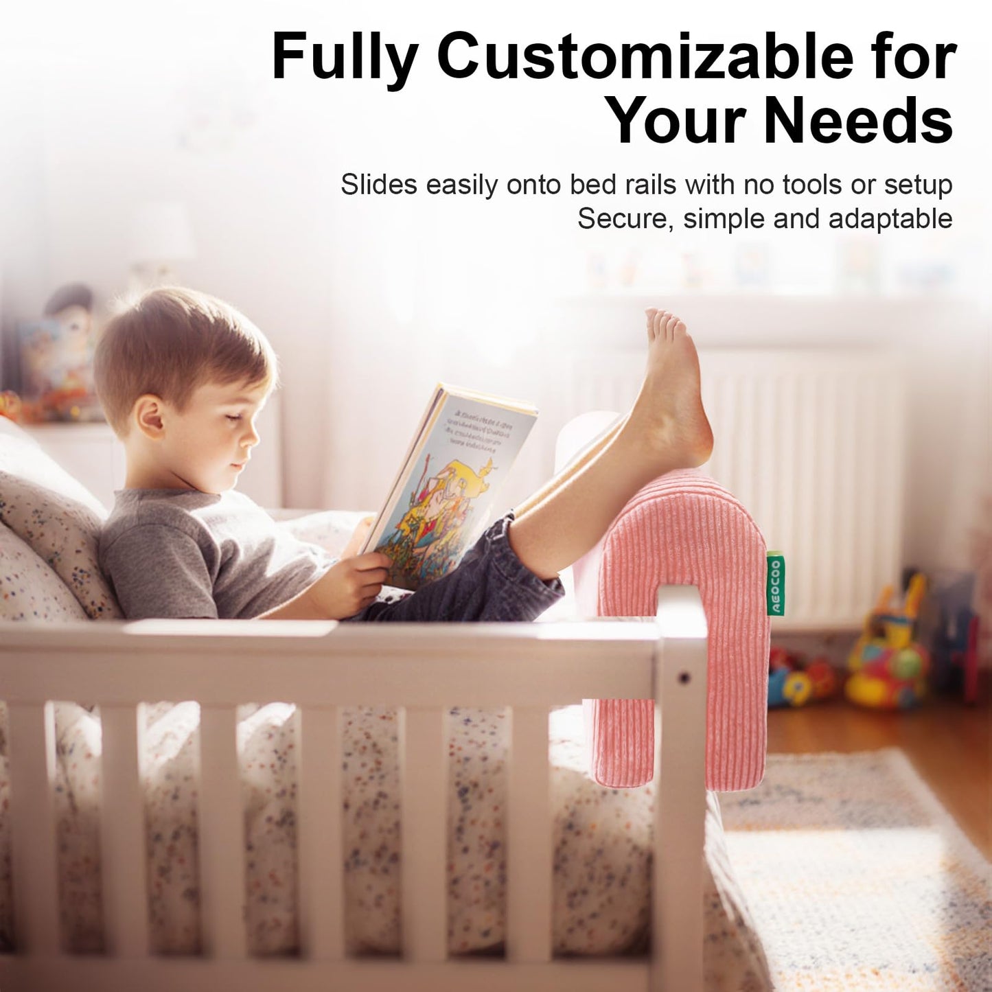 AEOCOO Bed Bumpers for Toddlers, Size 3 Ft, Toddler Bed Rail Bumper Protector for Loft Beds & Bunk Beds, Bed Rail Height Extender Bed Guardrail, Anti-Bump | Fall Prevention, Pink