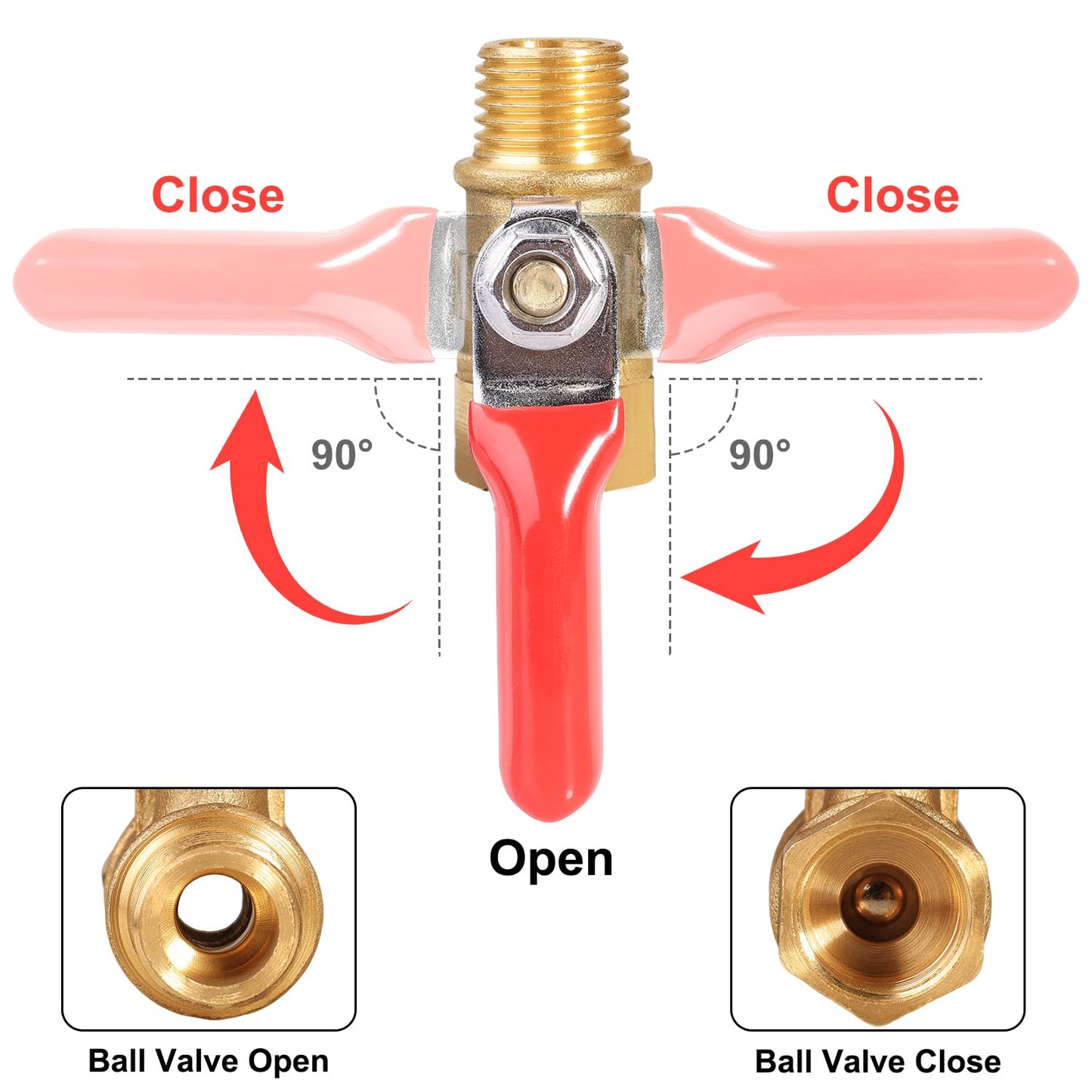 YELUN 1/4 Inch Valve Npt Air Compressor Brass Heavy Duty Valve Male and Female Shut off Switch 1/4 NPT Thread Pipe Fitting (Male x Female 3PCS)