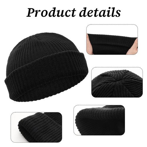 Fzxdfg 6 Pieces Short Fisherman Beanie for Men Women Roll-up Edge Knit Elastic Cap Winter Warm Hat (US, Alpha, One Size, Black、Yellow、red、Green、Dark Gray、Dark Blue)