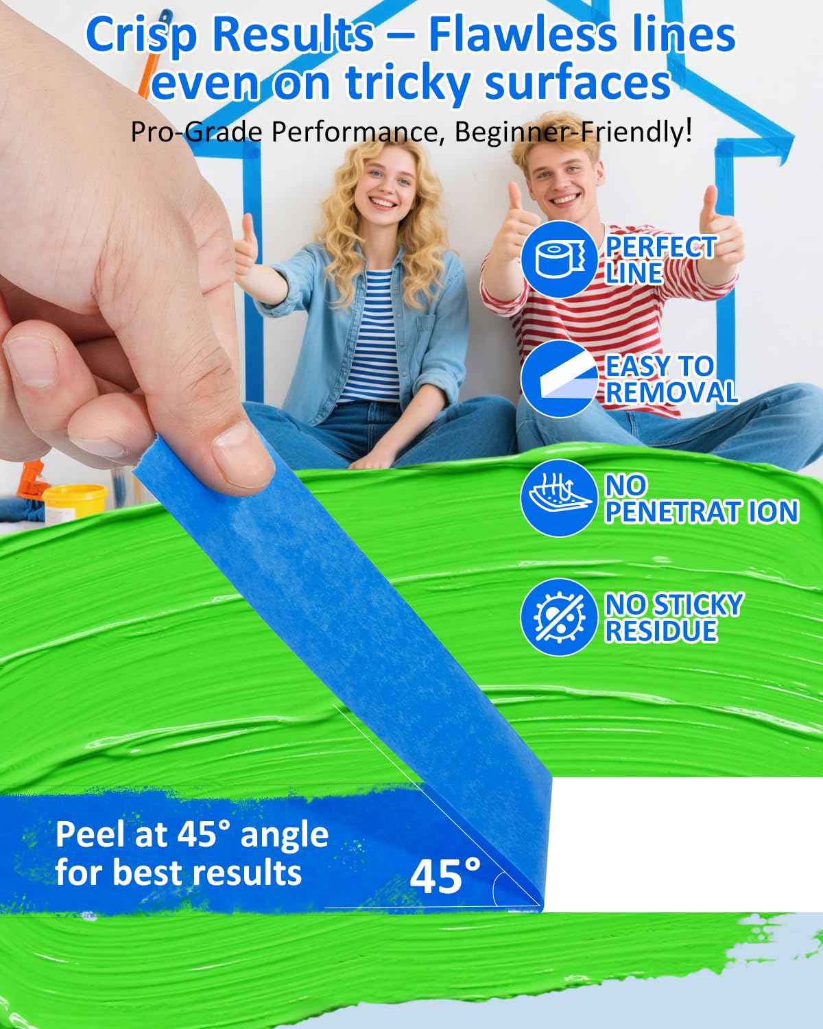 Re-Call Painters Tape 2 Inch Wide,24 Rolls Painting Tape,Blue Masking Tape 2 Inch 55 Yards,1320 Total Yards.
