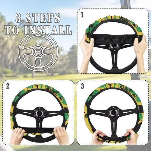 FUIALDOLG Yellow Green Golf Cart Steering Wheel Cover Steering Wheel Protector Soft and Breathable Fit Most Golf Cart Steering Wheels Universal Fit (13"-14")