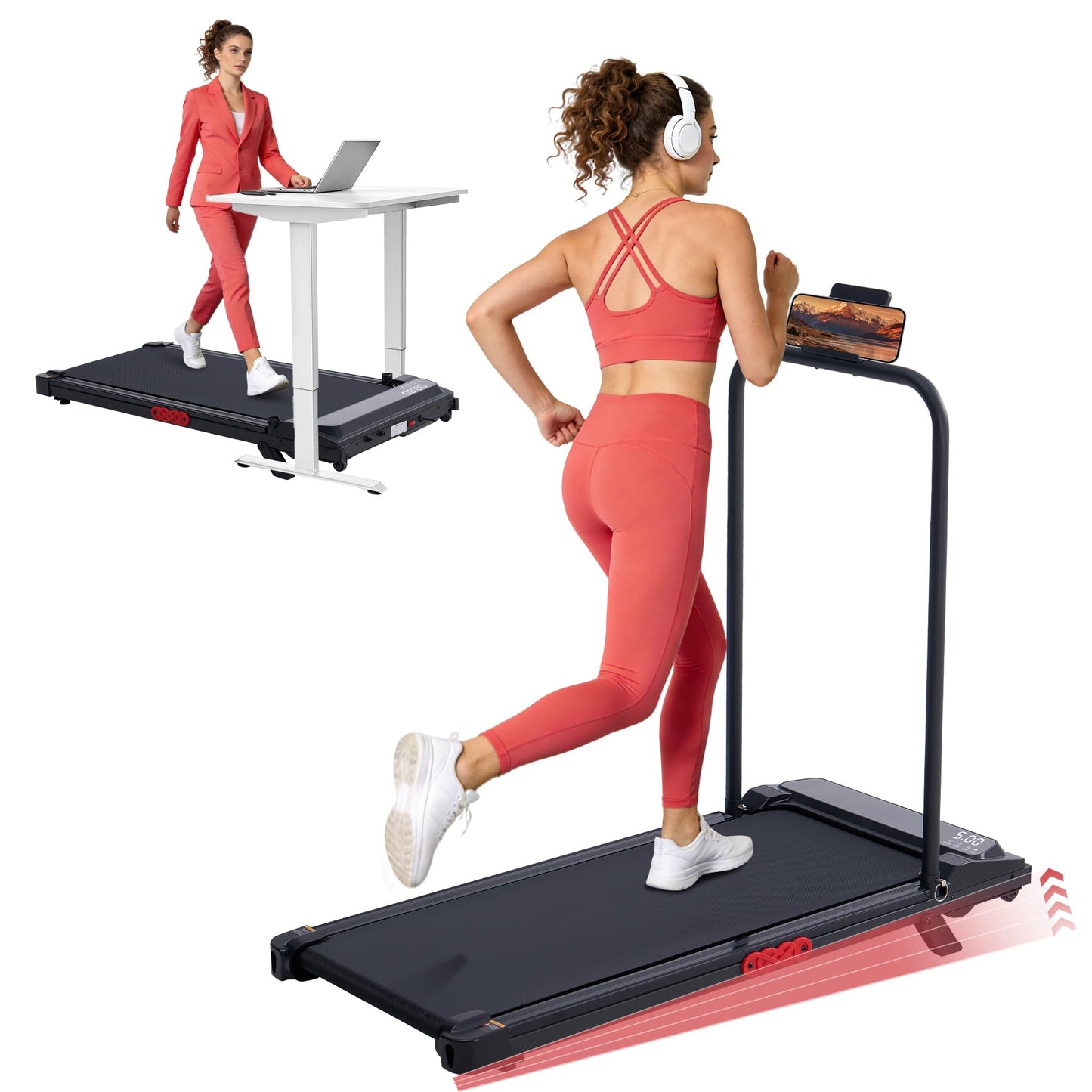 MCRG Walking Pad with Incline, Portable Treadmills with Handle Bar for Home