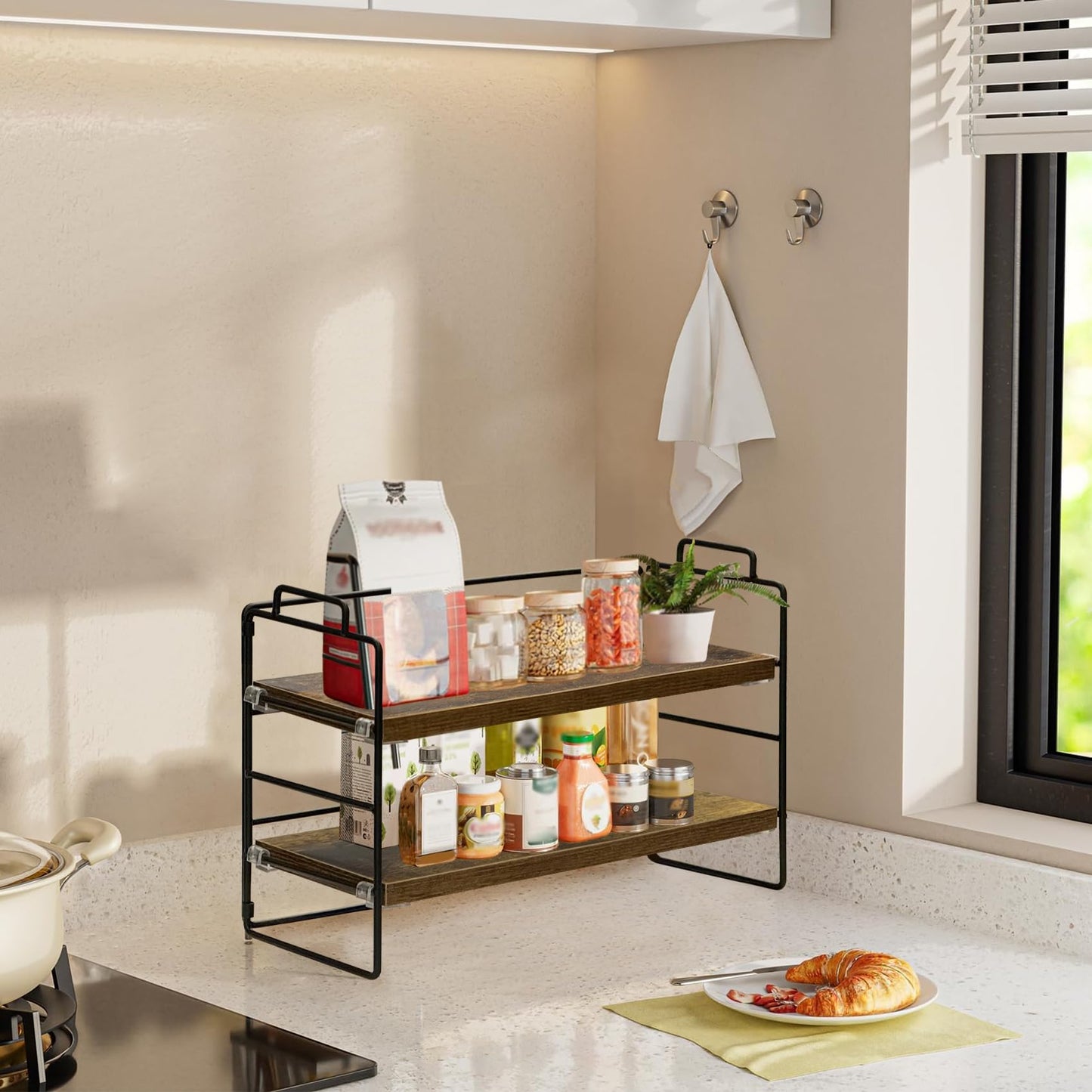 YIJUYO 2-Tier Bathroom Countertop Organizer, Mordern Storage Shelf, Bathroom Shelf and Decor, Vanity Tray for Living Room, Kitchen