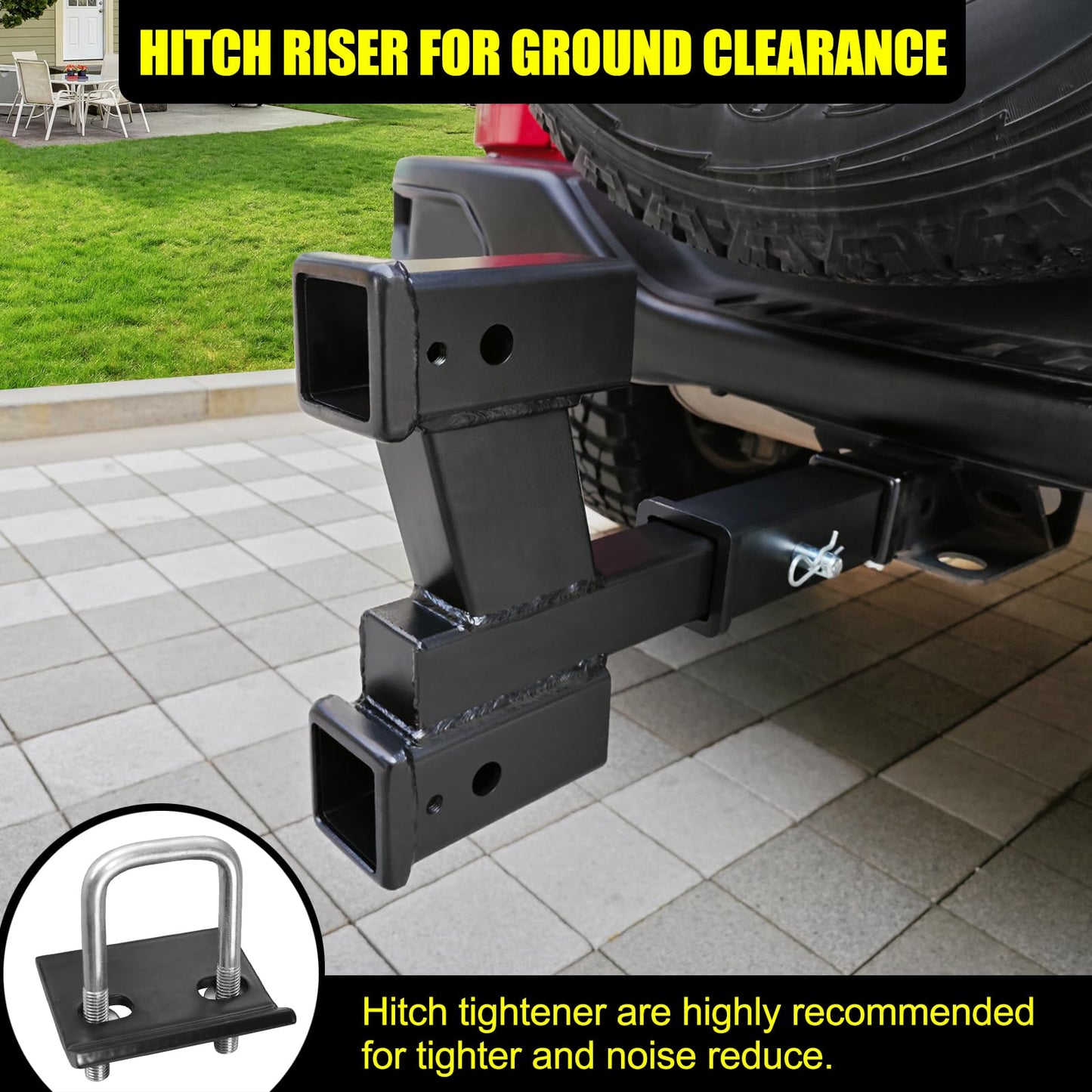 KAIRAY Trailer Dual Hitch Extender Adapter with 2-inch & 6-inch Riser/Drop, fit for 2" Receiver, 2-inch Shank, 10000lbs Towing Capacity