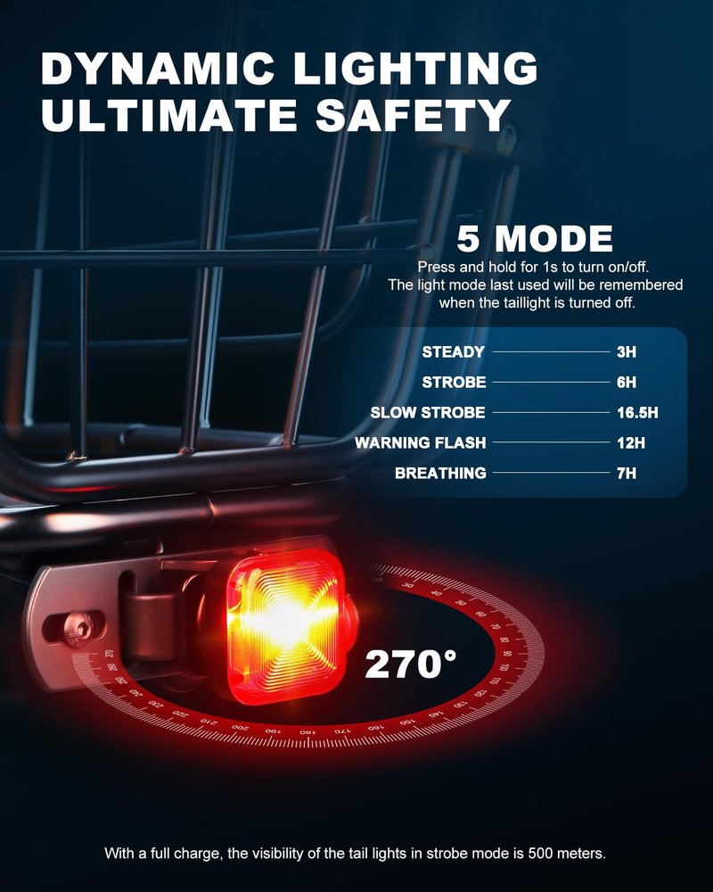ONVIAN Bike Tail Light for Rear Bike Rack Mounting, USB Rechargeable LED Bicycle Rear Cycling Safety Flashlight, Waterproof Bicycle Tail Light with 5 Light Mode Options for Road Mountain