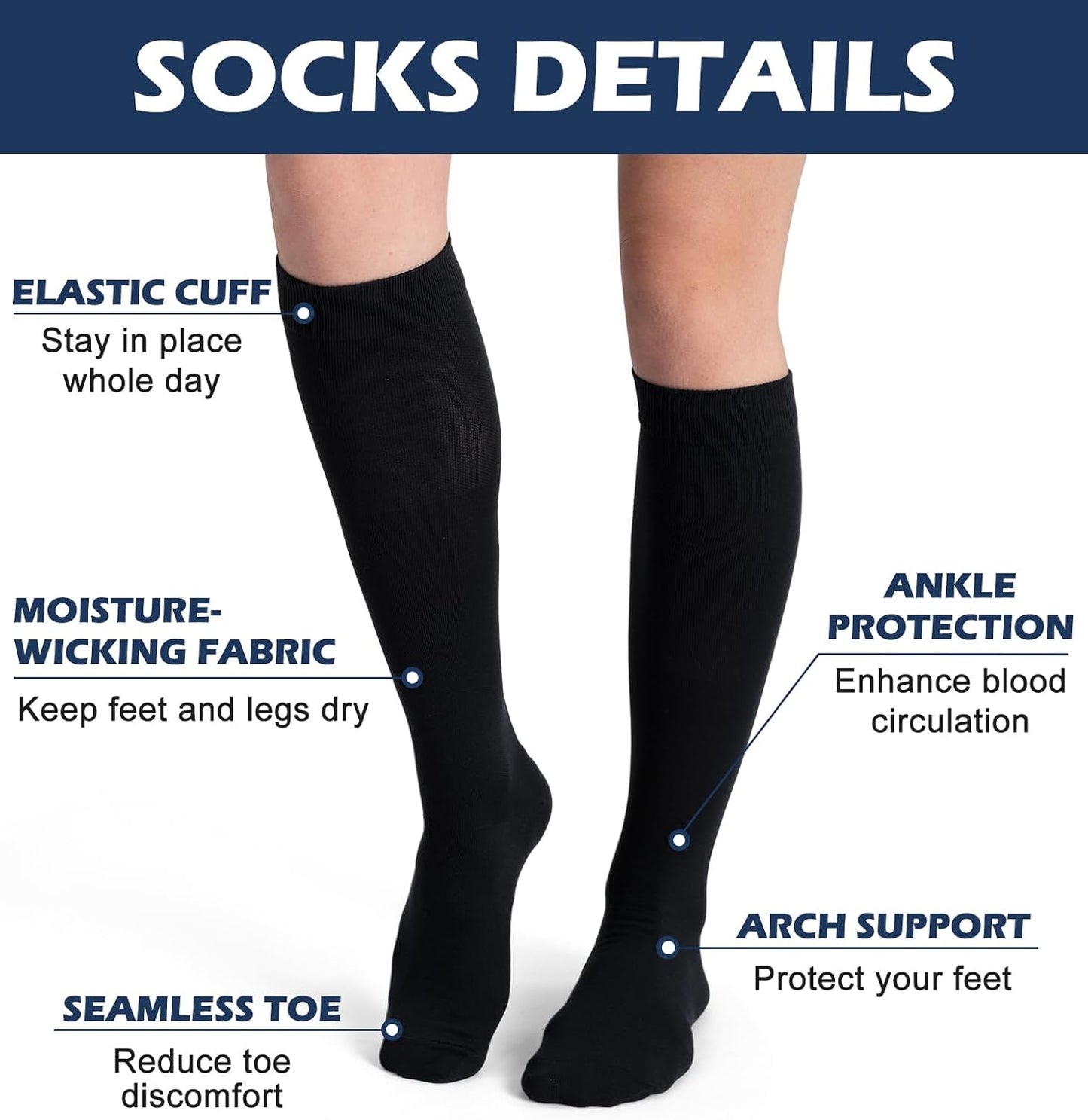 Skiennix Compression Socks - 20-30 mmHg Knee High Support for Athletic Travel | 3 Pairs