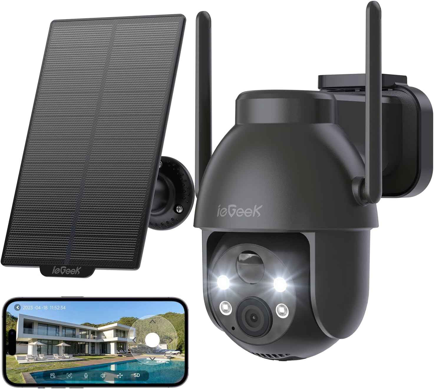 2K Solar Wireless Security Camera - Outdoor Battery-Powered Surveillance with 360° PTZ, Color Night Vision & 2-Way Audio