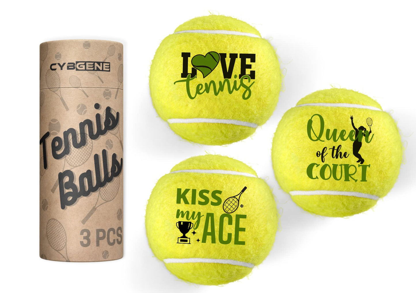 CybGene Tennis Gifts, Set of 3 Unique Tennis Balls with Gift Package, Perfect for Tennis Teammate, Partners - Women