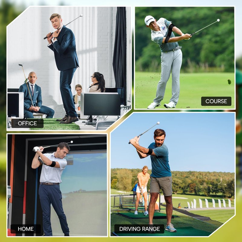 5-in-1 Retractable Golf Swing Training Aid, Indoor & Outdoor Practice Golf Swing Trainer with Arm Band Right/Left-Handed Swing Mechanics for Beginners & Tempo Training for Advanced, Click Feedback