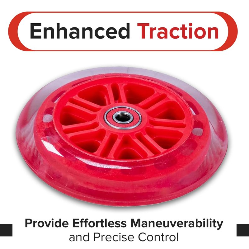 AlveyTech 125 mm Wheels for the Razor A3 Kick Scooter, Clear Wheel Red Hub (Set of 2)