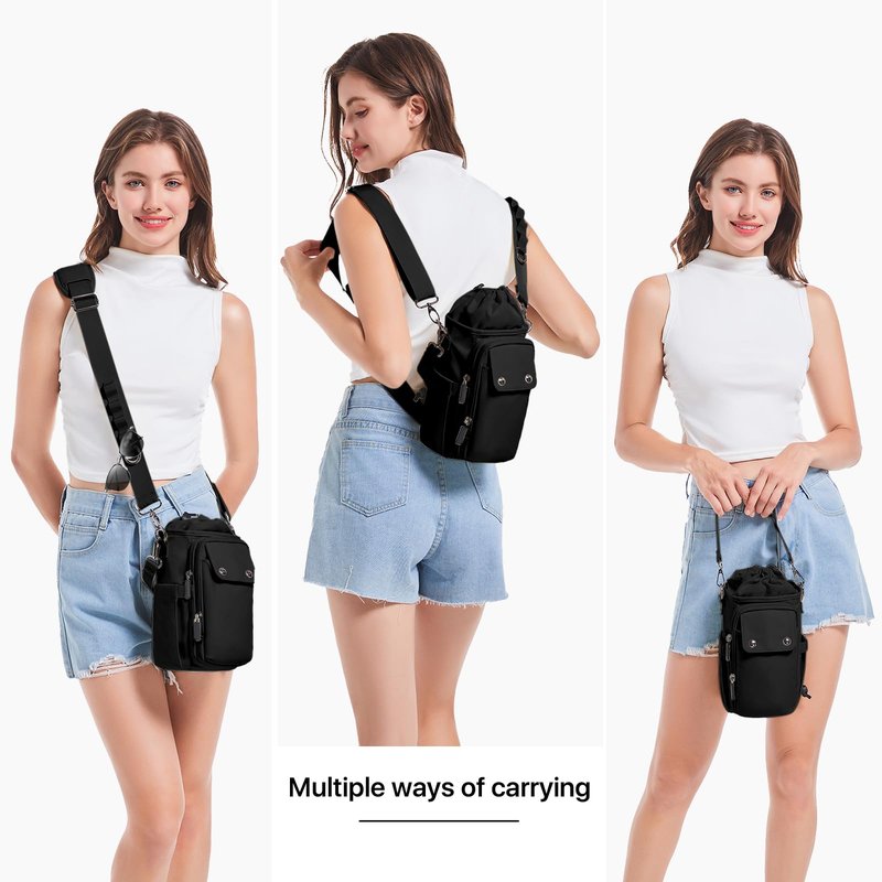 Rocason Water Bottle Holder with Strap 32 40oz Crossbody Insulated Water Bottle Carrier Sling Bag with Adjustable Wide Strap and Phone Purse 5 Pockets for Walking Hiking Gym Travel