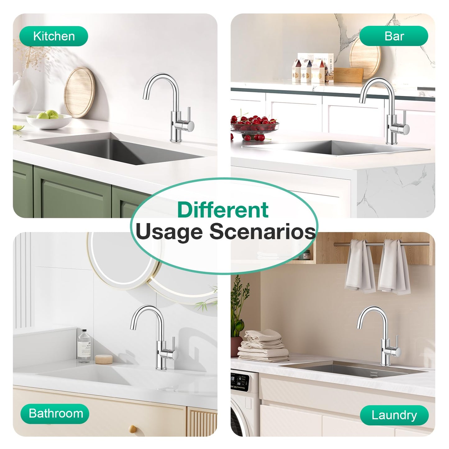 CREA Touchless Bar Sink Faucet,Brushed Bathroom Facuets 1 3 Holes, Single Handle Kitchen Faucets with Deck Plate,360°Swivel Stainless Steel Small Kitchen Faucet for Mini Pre Sink RV Vanity Faucet