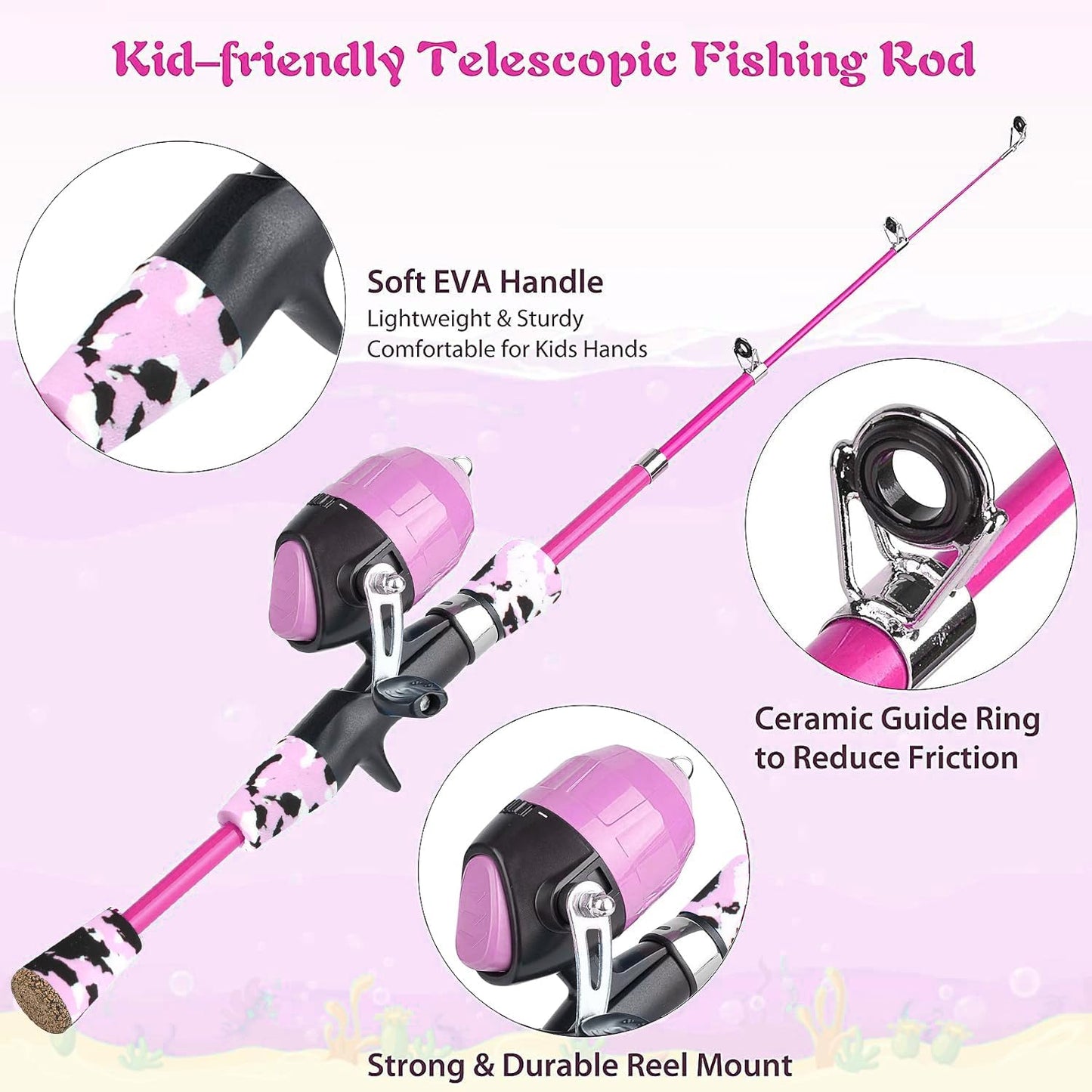 Milerong Kids Fishing Rod - Portable Telescopic Fishing Pole & Reel Combo Kit for Boys & Girls
