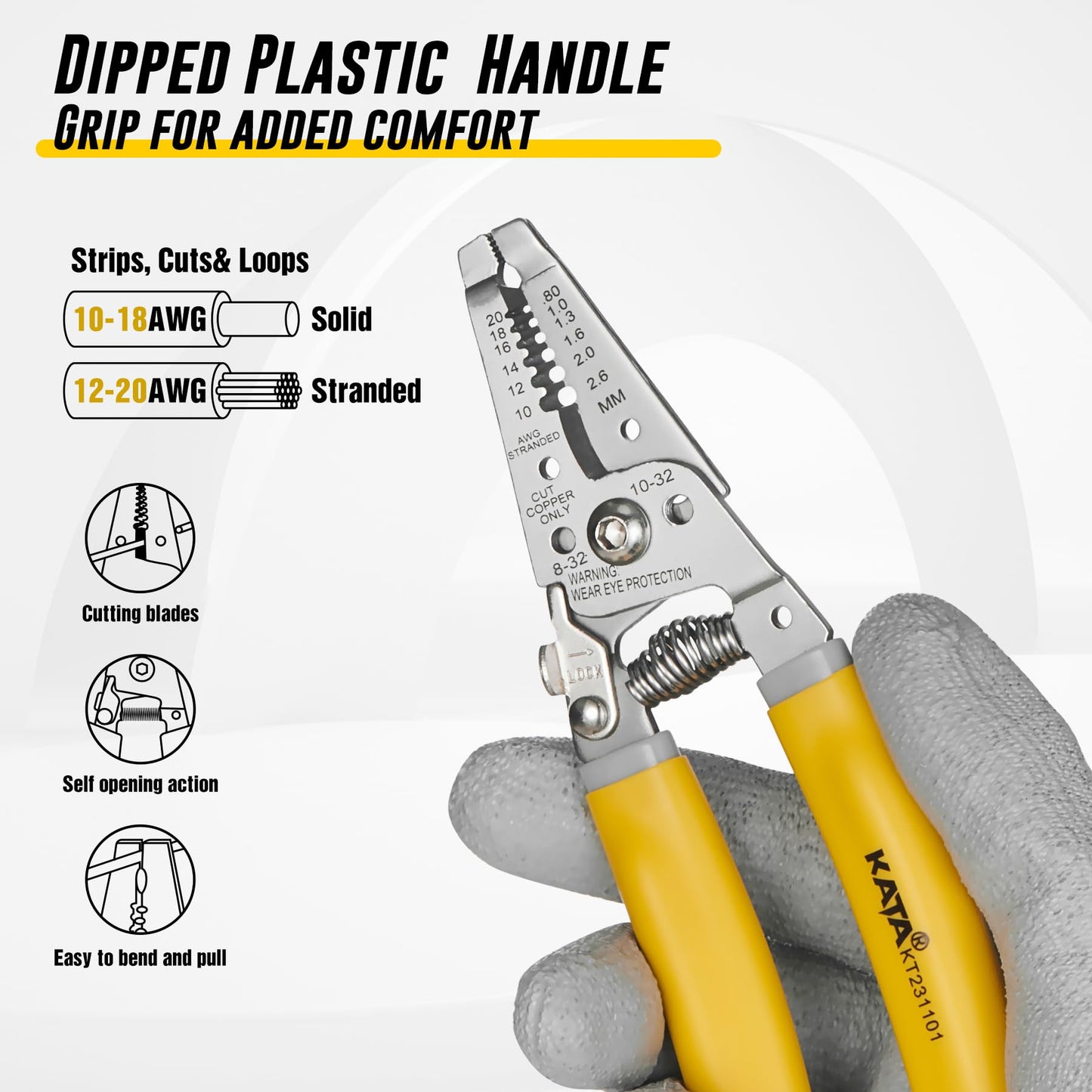 Wire Stripper Tool Crimper for Electricians: 7 Inch Wire Cutter Stripping Tool for 10-18 AWG Solid and 12-20 AWG Stranded Wire - Electrical Wire Crimping Stripping Plier - 10 12 14 16 18 AWG Gauge
