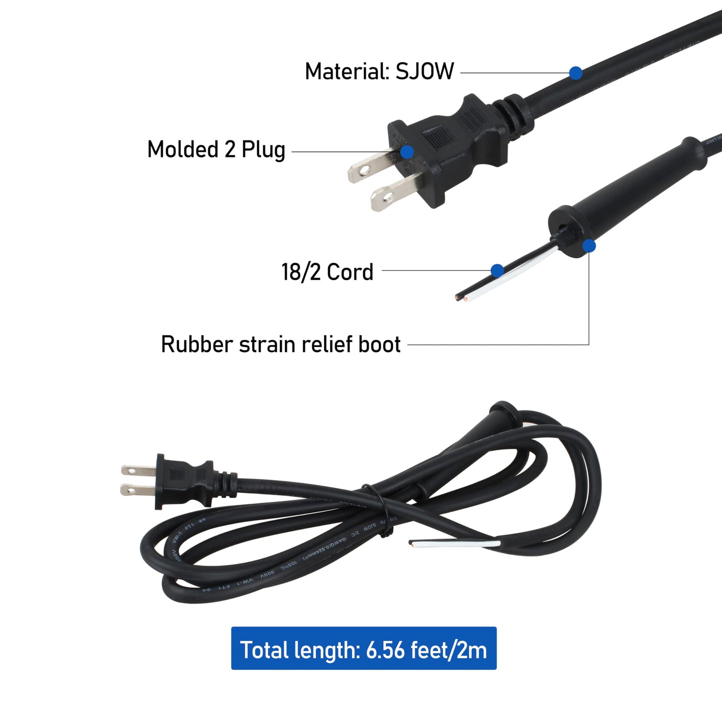 6.5FT 18 AWG Power Tool Replacement Cord for Makita Craftsman Saw,with Stripped Ends and Rubber Strain Relief Boot
