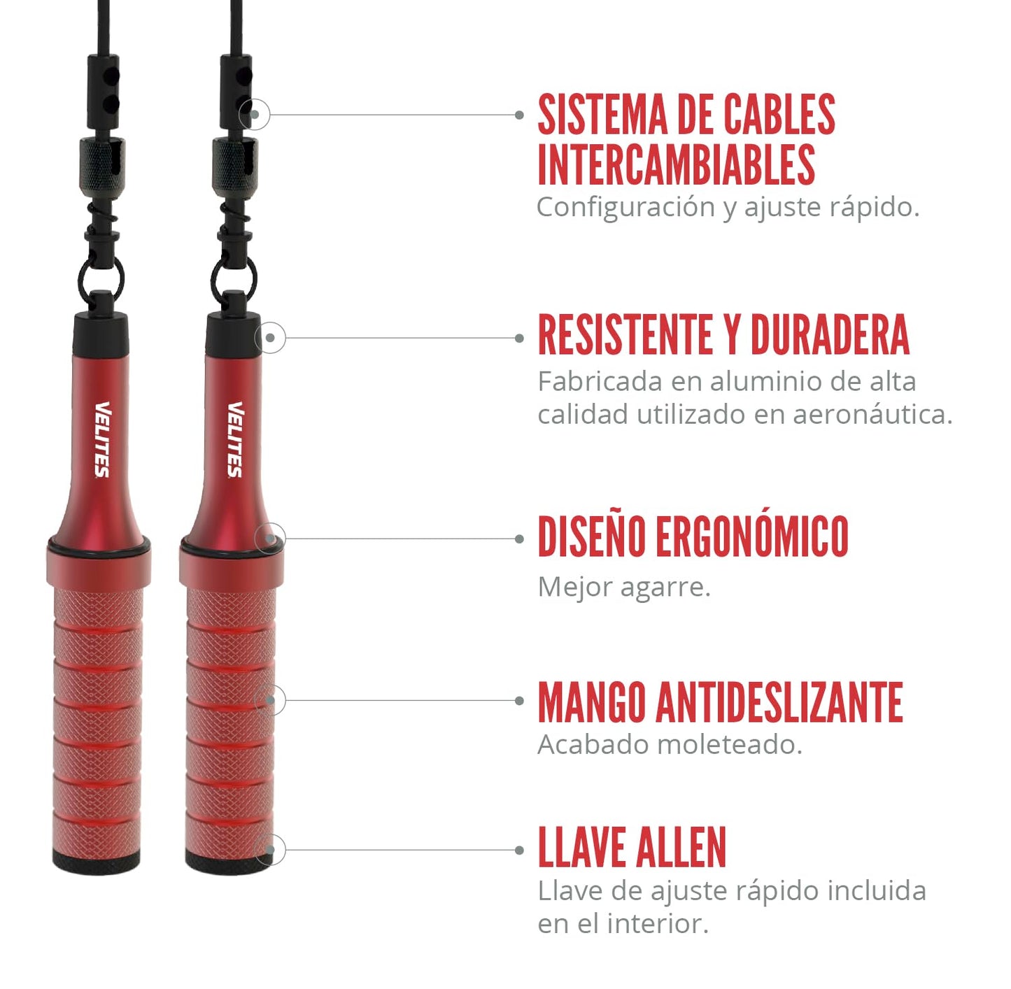 Velites Weighted Jump Rope for Crosstraining, Boxing, MMA & Fitness Earth 2.0. | Maximize your workout | Aluminum Skipping Rope (Red)