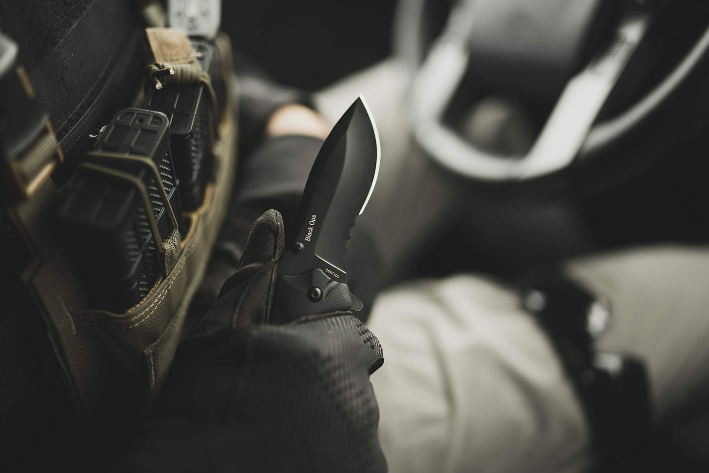 Smith & Wesson Black Ops Recurve 8in S.S. Assisted Opening Knife with 3.5in Drop Point Blade and G10 Handle for Outdoor, Tactical, Survival and EDC