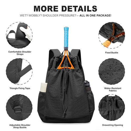 coofay Tennis Bags for Women Men Pickleball Bag Beach Tennis Racket Bag Drawstring Pickleball Tennis Backpack Badminton Bags