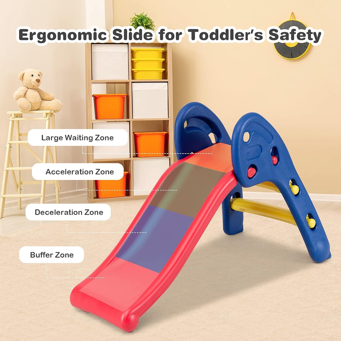 Baby Joy Folding Slide - Indoor Plastic Play Slide for Kids with Ellipse Rail Design