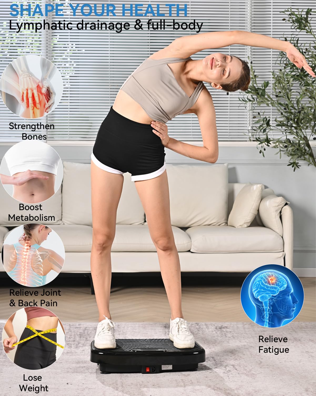 GDCOO Vibration Plate Exercise Machine, Vibrating Plate Platform for Lymphatic Drainage with 200 Adjustable Speeds, Power Vibration Plate for Weight Loss & Fitness, Supports Max Weight 450 Lbs