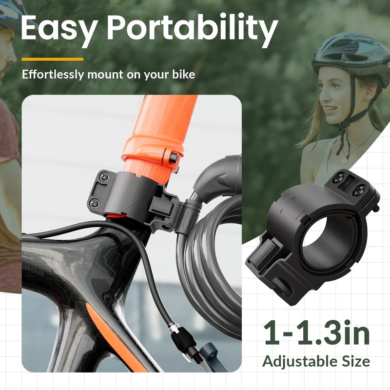 Titanker Bike Lock, Bicycle Lock 4 Feet Cable Lock 1/2 Inch Resettable Bike Locks Combination with Mounting Bracket, Bike Accessories for Bicycle, Electric Scooter, Motorcycle, Black