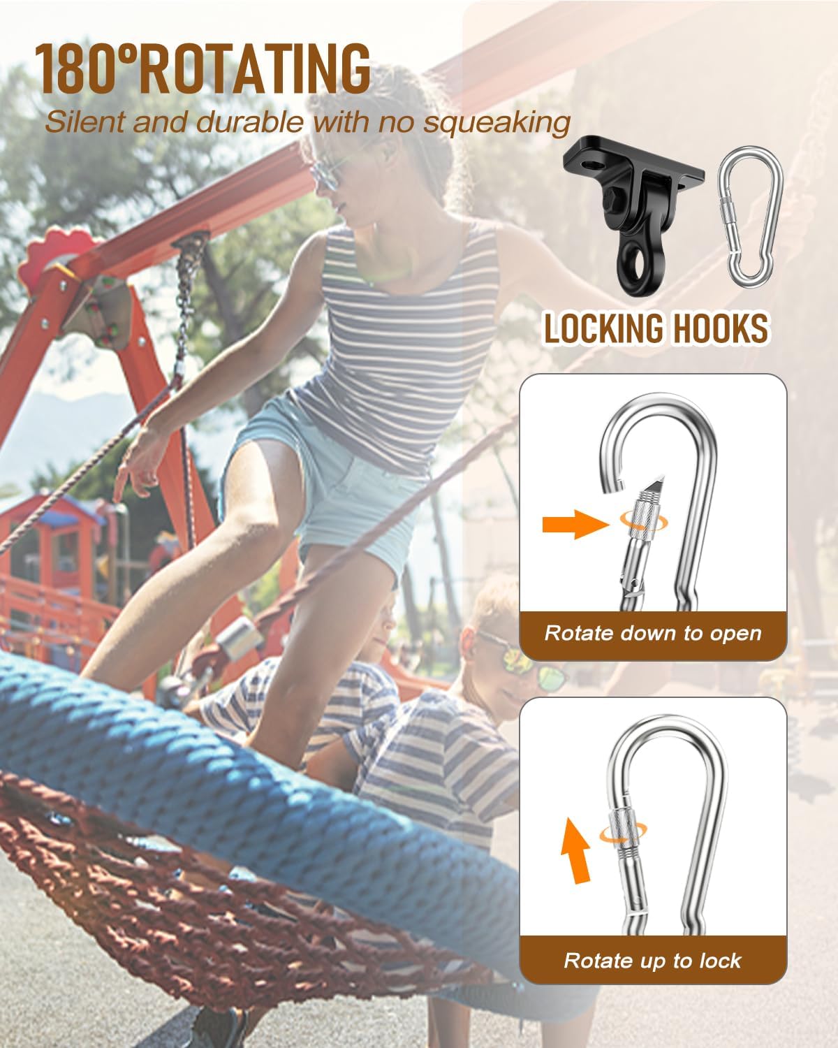 Skiennix Heavy Duty Porch Swing Hangers Kit - Durable Screws & Bolts for Indoor/Outdoor Use (2 Pack, Black)