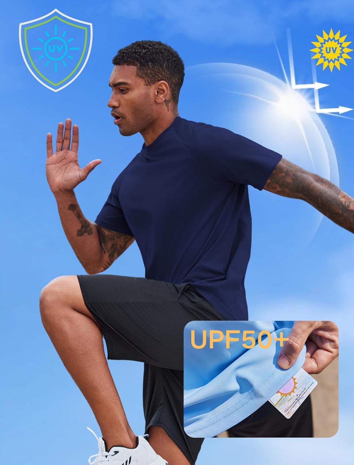 PINSPARK Men's Rash Guard - 2 Pack UPF50+ Sun Protection Swim & Surf Shirts | Quick Dry Performance