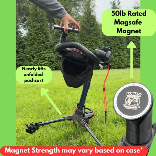 Luna's Bagboy Phone Holder V2 - Magsafe Compatible Phone Mount That secures to Umbrella Port of Bagboy Pushcarts - Compatible with iPhone 12 and Later or Magsafe Compatible Cases