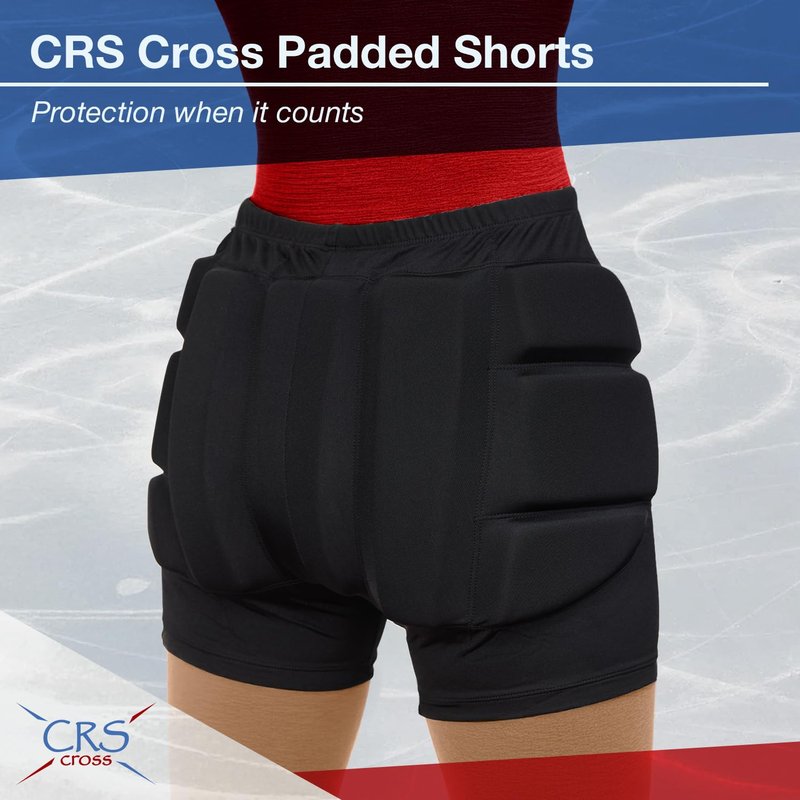 CRS Cross Padded Figure Skating Shorts. Crash Pad Pants for Roller, Inline, Ice Skating, Snowboarding, and Skiing. Fall Impact Protection for Butt, Hips, and Tailbone (Ladies Small Black)