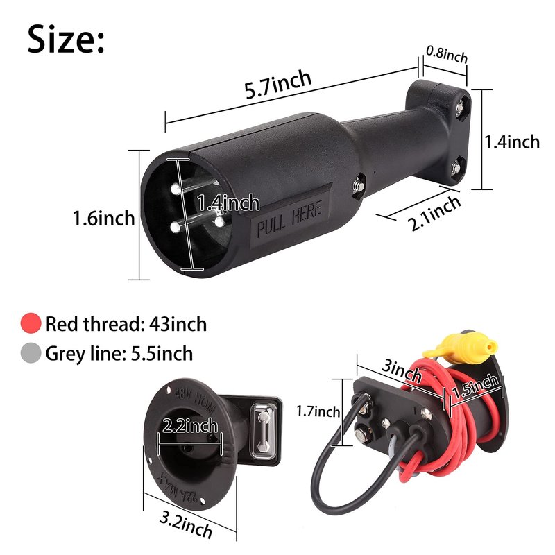 10L0L DC 3-Prong Charger Plug & Receptacle for Club Car DS 2000-up 48V Golf Cart & Powerdrive Charger, OEM# 101828901 101802101 101796801