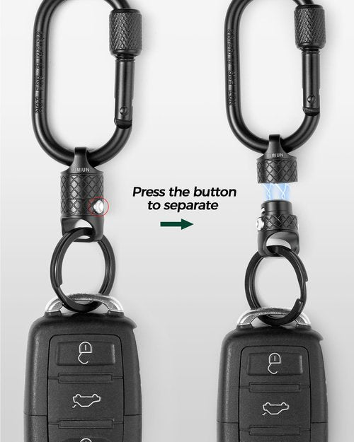 IUMIUN Quick Release Magnetic Keychain, Anti-Fall Detachable Magnet Key Chain with 2 Safety Lock Buttons (Black 1 Pack)