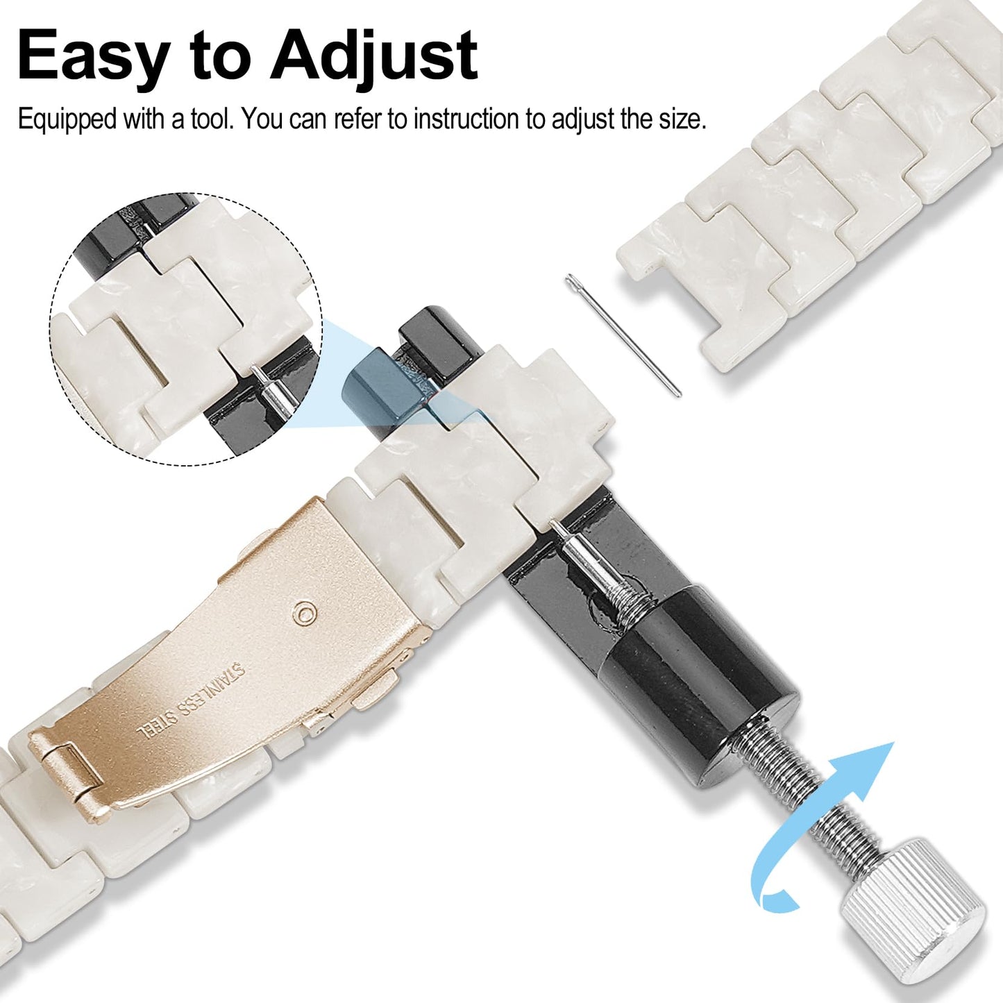 Compatible with Garmin Lily 2 Active Watch Band Resin, 14mm Wristband Bracelet Replacement Strap for Lily 2/2 Classic/2 Active Smart Watch Accessory for Women with Stainless Steel Buckle, Pearl White