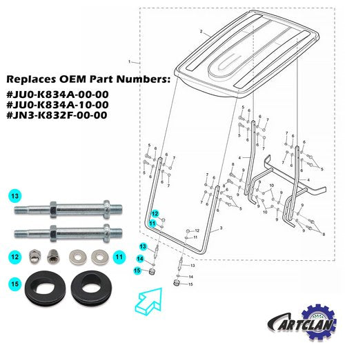 CartClan Top Front Roof Support Bolt Stud and Grommet Repair Kits, Suitable for 2003-2007 Yamaha G22 Golf Carts OEM#JU0-K834A-00-00 JU0-K834A-10-00 JN3-K832F-00-00