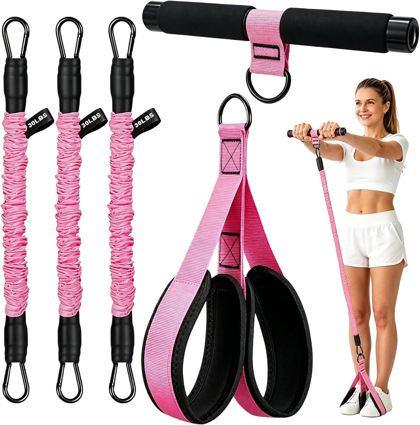 Skiennix Upgraded Pedal Resistance Band - Thickened Latex Tubes & Soft Foam Foot Pedal | Core & Arm Workout Equipment for Women