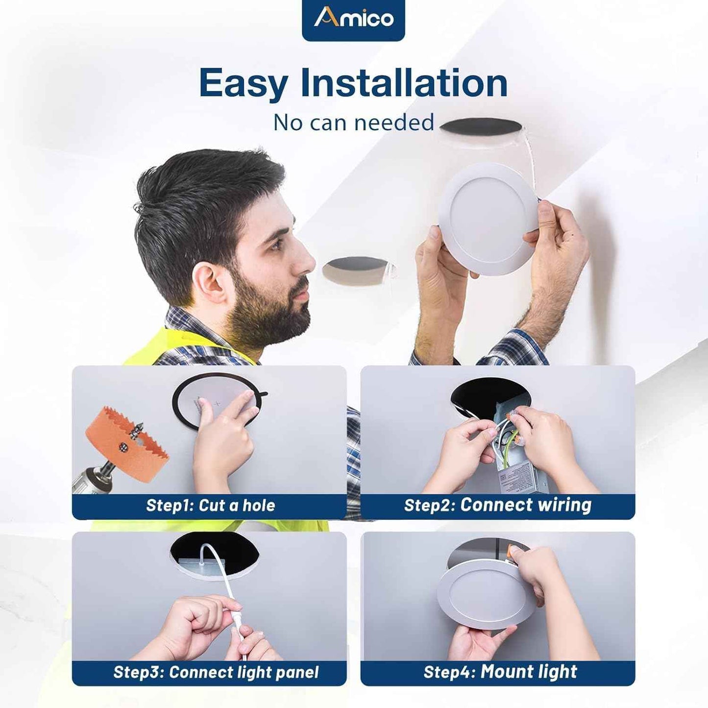 Ultra-Thin 6-Pack 6-Inch LED Recessed Ceiling Lights - Dimmable 5CCT 1100LM Wafer Downlights