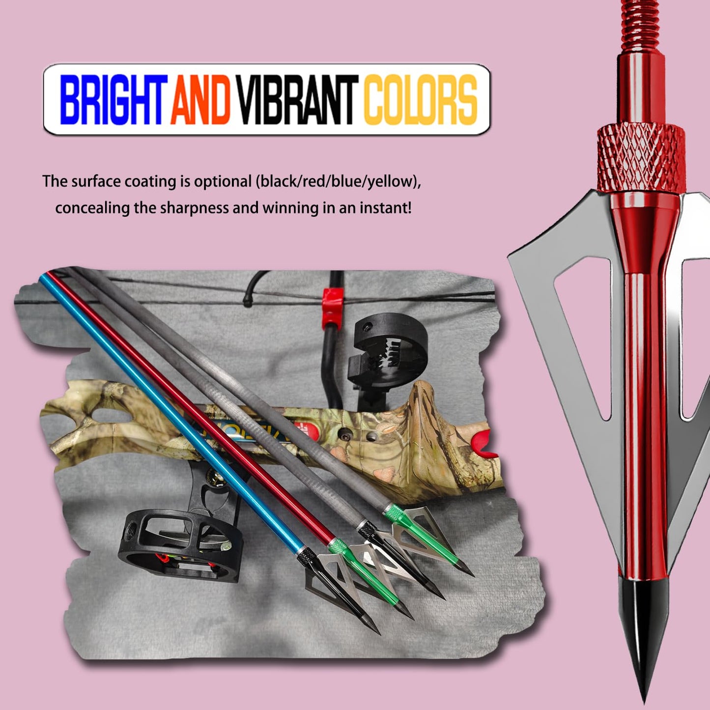 e5e10 12pcs Archery Broadheads 3 Fixed Steel Blade 100 Grain Hunting Arrowheads Fit for Compound Bow and Crossbow with One Black Plastic Portable Broadheads Case (Red-100 Grain)