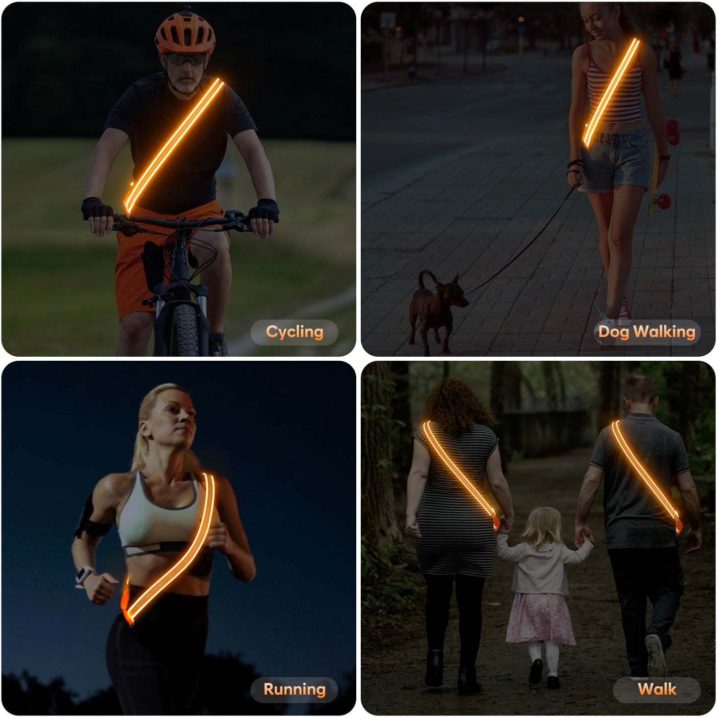 LED Reflective Night Running Gear High Visibility LED Flashing Sash Outdoor Running Cycling Hiking Jogging Rechargeable Illuminating Reflective Gear for Men and Women Night Safety Walking Gear(Orange)