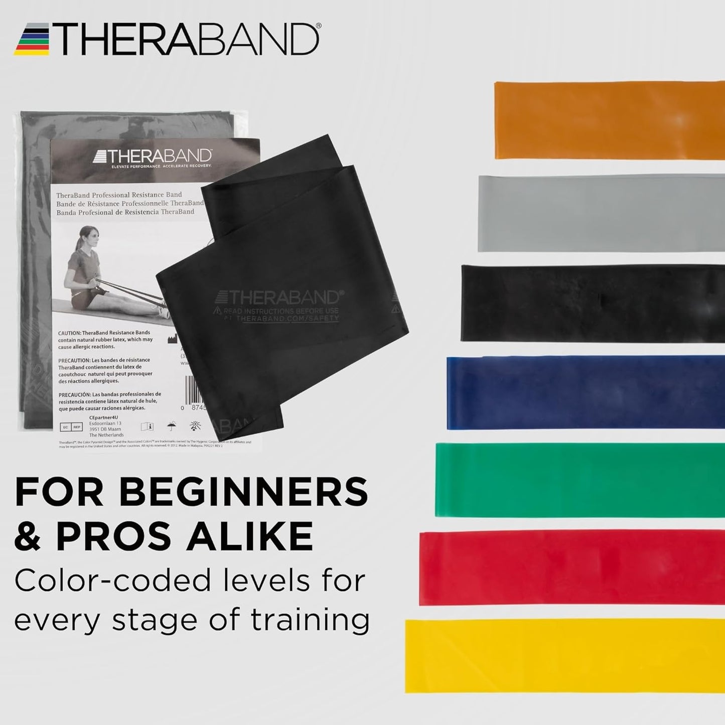 TheraBand Professional Resistance Bands - 6 Ft Heavy Elastic Band for Physical Therapy & Workouts - Black