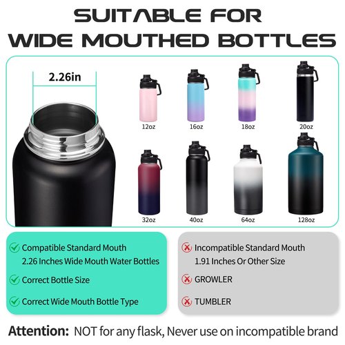DIGJUPER Auto Spout Lid with Button Lock, Replacement Flip Lid of 2.22" Diameter Fits Wide Mouth, Leak- Proof Bottle Accessories with Big Handle Easy to Carry