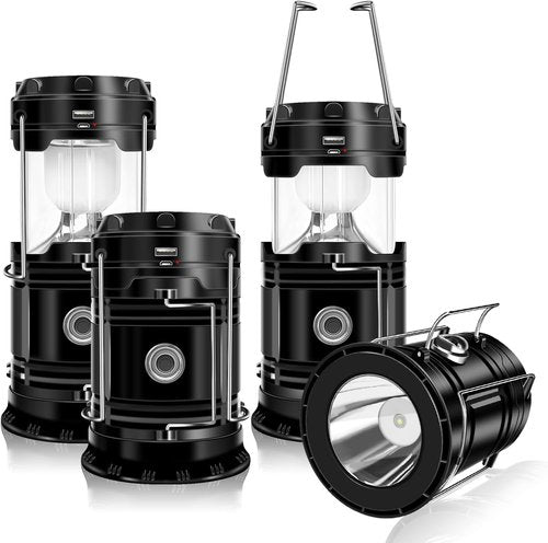 DIBMS Solar Camping Lantern - 4-Pack Collapsible LED | USB Rechargeable Emergency Lights for Outdoor Use